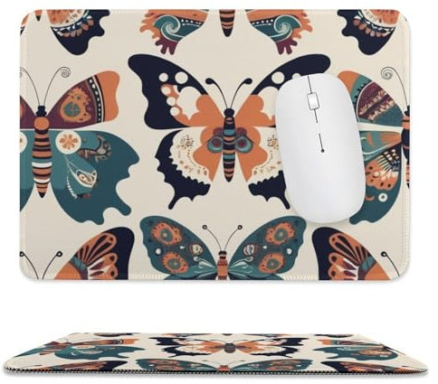 Funny Mouse Pad,Butterfly Boho Mouse Pad, Washable Square Cloth Mousepad for Laptop Keyboard Tray Wireless Mouse Home Office Travel, Non-Slip Rubber Base for Computer Desk 7.9x9.8