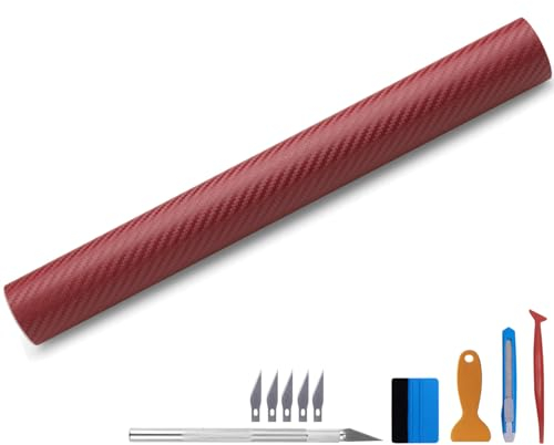 Carbon Autofolie Matt dunkelrot Mit Einbauwerkzeug, 30 x 300 cm Selbstklebend 3D Car Wrapping Blasenfrei Vinyl Folie, Carbonfolie Lackschutzfolien für Auto Motorrad DIY