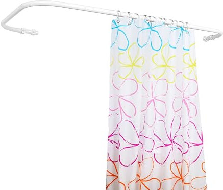 Sasko Duschvorhangstange Duschstange Duschvorhang L-Form Asymmetrisch Aluminium Stabile Belastbarkeit 25 kg Gardinenstange für Vorhang für Badewanne & Dusche Wandmontage - Weiß - 70x80 cm