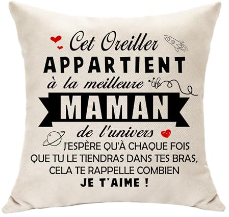 Hasodeo Housse de Coussin Décoration - Le Meilleure Maman de l'Univers - Cadeau Original pour Anniversaire, Fête des Mères, Nouvelle Année, Retraite