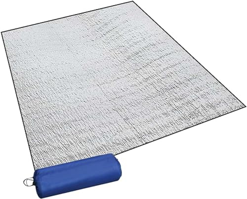 Isoliermatte 200 x 200 cm, Doppelseitige Aluminiumfolie Isomatte Schaummatten mit Aufbewahrungstasche, Wasserdichtes Wärmeisolierend Isolierdecke Ultraleicht Bodenmatte Faltbare Zeltmatte Thermomatte