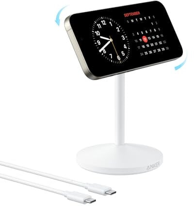 Anker MagGo Wireless Charger, 15W Fast Charging MagSafe Charger Compatible Wireless Charger Stand with USB-C Cable, Qi2 Wireless Charger, For iPhone 16/15/14/13 Series and AirPods (No AC Adapter)