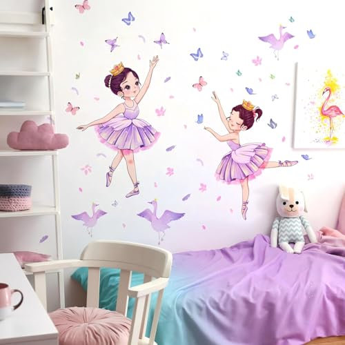Wandaufkleber Schmetterling Mädchen,Wandtattoo Prinzessin Schwan Blume,Rosa florale Fototapete bunte Schmetterlinge Wanddekoration für Mädchen Baby Nursery