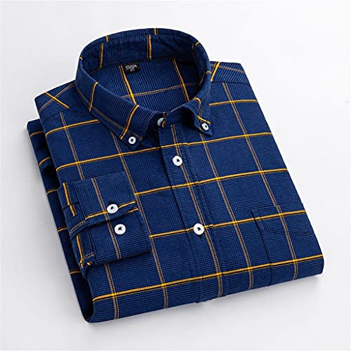 WDCDYQDH Chemises décontractées Oxford en Coton pour Hommes, Manches Longues, Coupe régulière, col boutonné, Gros Carreaux, Travail de Loisirs (Couleur: B, Taille: 38/Code XXS) (Code B 39/XS)
