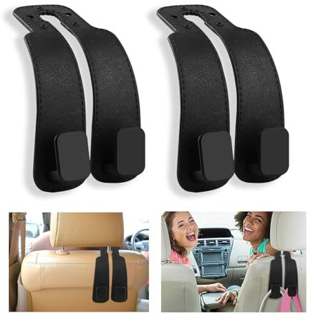 Tikplus 2Stück Autositz Doppelhaken Rückenhaken,Leder Aufbewahrungshaken Auto,Auto Lagerung Haken,Auto Kopfstütze Haken Taschenhaken,Autositz Haken für Handtaschen,Aufbewahrungshaken Auto(Schwarz)