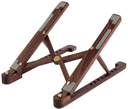 GSCLZ Laptop StäNder Holz-Laptop-Ständer, faltbar, 8 Ebenen, höhenverstellbar, tragbarer Notebook-Halter, Computer-Unterstützung 11–17 Zoll(Walnut)