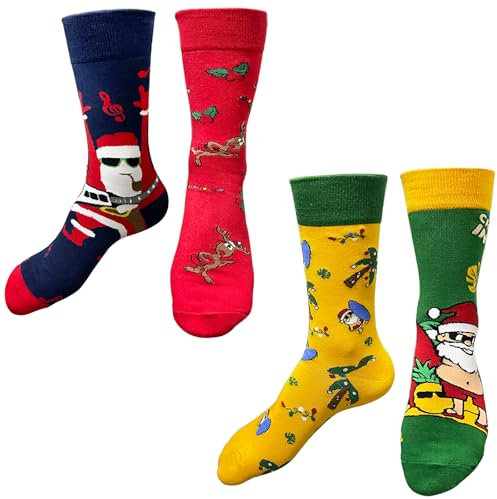 Weihnachtssocken Damen, Lustige Socken, Happy Socks Herren, Funny Socks, Bunte Socken, Kuschelsocken Erwachsene Nikolaus Rentier Grinch Schneeflocken Weihnachten Ausgefallene Ugly Witzigesocken Set C