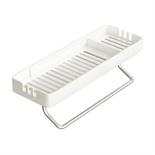 Badezimmer Aufbewahrungsregale Badezimmer-Aufbewahrungsregal, wandmontierter Duschcaddy-Organizer mit Handtuchhalter, bohrfreie Kunststoff-Aufbewahrungsregale for Badezimmer und Küche, Beige Duschcadd