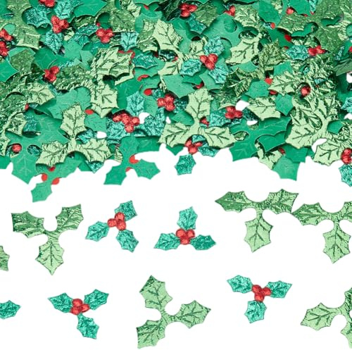 SUNNYCLUE 400 pièce de Décoration de Houx en Vrac Petites Décorations de Noël Tissu Vert Rouge Feuille D'Arbre de Noël Baies Décorations de Vacances Mini Paillettes pour Bricolage Artisanat Fête Couro