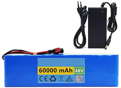 Ebike Batería 48V Litio Pack 60Ah 13S3P para Baterías Recargables para 54.6v E-Bike Bicicleta Eléctrica Scooter con BMS+54.6V 2A Charger XT60