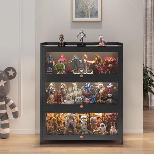 uofgcru Vitrine für Sammlerstücke, Holzvitrine, Acryl-Vitrine, multifunktionale staubdichte Acryl-Vitrine, durchsichtige Vitrine für Wohnzimmer und Büro mehrere Größen-Black(60×32×106cm)