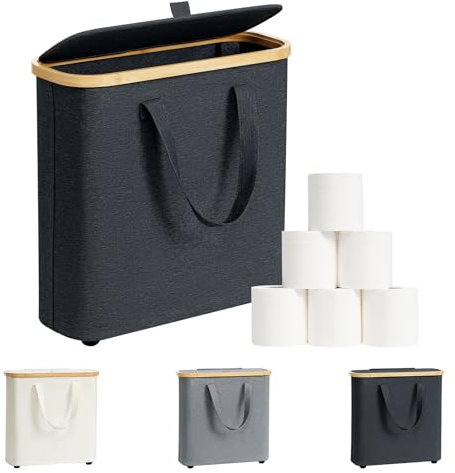 AISENNO - Boîte de Rangement Papier Toilette 30L (12-16 Rouleaux) avec Poignées - Panier à Papier Hygiénique Pliable et Imperméable pour Salle de Bain, Gris Foncé