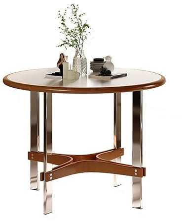 JIAOCKJIAO Runder Esstisch, Küchentisch aus Holz, Arbeitsplatte aus Schiefer, Rustikaler Esszimmertisch, Beine aus Edelstahl, Küchen-Esstisch for 4/6 Personen(110cm/43.3in)