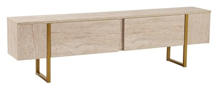 Stilvolles und robustes TV-Möbel, Travertin, Gold, 180 x 45 x 30 | 100% melaminbeschichtete Spanplatte, Stärke: 18 mm | perfekt für modernes Homeoffice & Arbeitszimmer, elegantes & funktionales Design