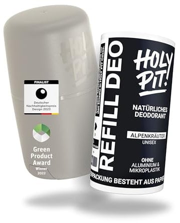 HOLY PIT - Deo-Stick [100% aluminiumfrei] | Nachfüllbares Deo bekannt aus dem TV | Unisex Deo Herren Deo Damen | Vegan | STARTERPACK (ALPENKRÄUTER)