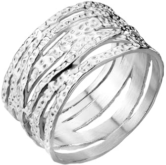 Bungsa Ring gekreuzt und gehämmert silber aus Edelstahl Damen