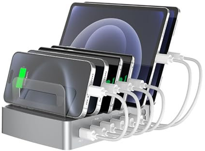 Docooler Stazione di ricarica intelligente da 72 W a 6 porte, docking USB per più dispositivi, compatibile con telefoni cellulari, tablet e altri dispositivi elettronici
