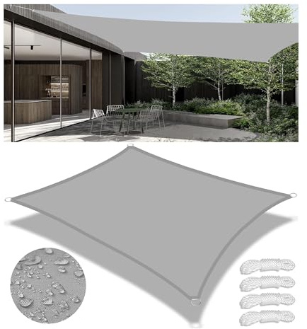 Vela de Sombra de Parasol Lona Toldo Vela Rectangular Protección Solar Impermeable a Prueba de Viento protección UV para Patio Jardín Exteriores Terraza Balcón Gris Claro 4x5M