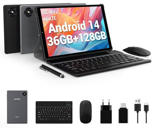 DEEMWOLF Tablet 10 Inch Android 14 tablet,4G LTE+5G WiFi 2 in 1 tablet,36GB RAM+128GB ROM (TF 1TB),1920 * 1200 FHD INCELL,8000mAh,13MP+8MP,with Keyboard,Mouse(Grey)