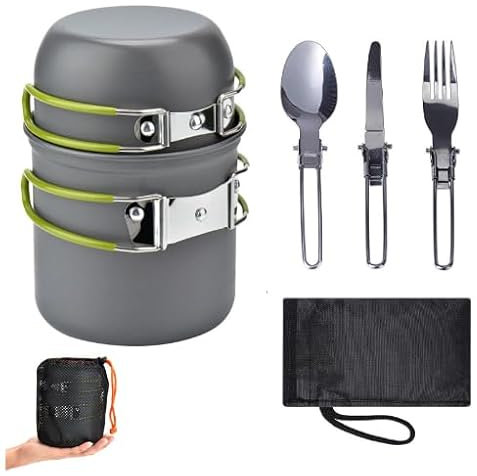 Set de Popote Bivouac, Casserole Camping Pliables en Aluminium, Vaisselle de Camping avec Couverts, Vaisselle D'extérieur pour Pique-Nique, Randonnée, Camping,Pots de Camping