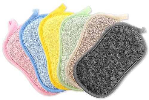 6 Piezas Esponja de Limpieza, Esponjas Cocina Esponja Magica Reutilizable, Esponjas de Microfibra Doble Cara Estropajos Cocina Esponjas Reutilizables para Lavavajillas Cocina Limpieza