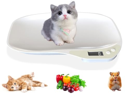Tierwaage für Kleine Tiere, Kleine Digitalwaage Haustierwaage, Hundewaage 15Kg (±1gram), LCD Digitale Katzenwaage mit 4 Wiegemodi (kg/oz/lb/ml), für Kleinen Katzen, Hunden, Küche, Futter