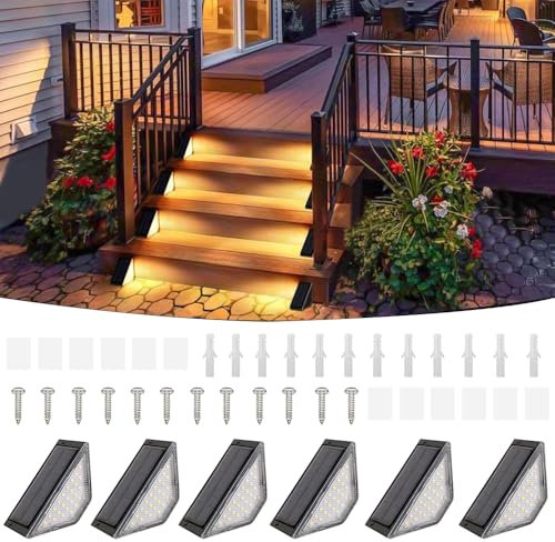 HuaMuDM 6 Pezzi LED Solare Lampada da Scala, Luci Solari da Giardino, Luce Solare per Scale, luce per scale, lampade a LED da giardino per cortili