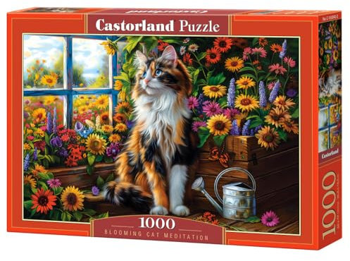 CASTORLAND 1000 Teile Puzzles, Blühende Katze Meditation, Katzenpuzzle, Blumenszene, charmante Ansicht, Erwachsenenpuzzle, Castorland C-105342-2