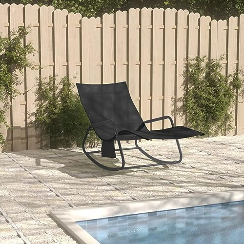 SDWEHO7 Sonnenliege Garten Liegestuhl Gartenliege Outdoor Liege für Garten Terrasse, 145 x 57 x 83 cm Stahl und Textilene Schwarz