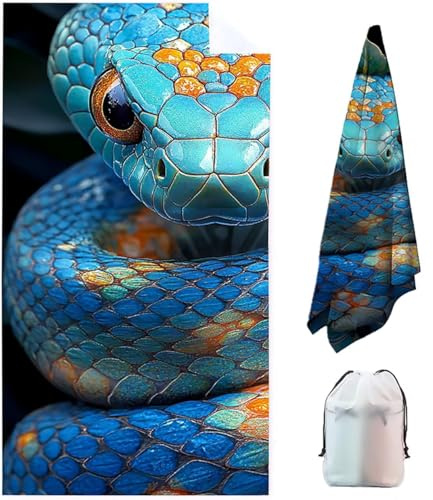 Blau Strandtuch Mikrofaser Badetuch Groß XXL 150 x 75 cm, Schlange Outdoor Strandhandtuch Saunahandtuch Sandfrei Saunatuch Wasserabsorbierend Reisehandtuch Schnelltrocknend Herren Duschhandtuch X8-8