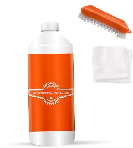 Rostflecken Entferner 250ml + Bürste - Steinreiniger Rostentfernung Terrasse Stein Fliesen Beton Pflaster Keramik Naturstein Granit Schiefer - wirkt selbsttätig Flugrost Acryl Wachs - BEKATEQ LS-565