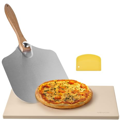 VEVOR Pietra per Pizza, Pietra da Forno per Pizza Rettangolare in Cordierite da 508 x 355 x 15 mm, con Pala in Alluminio, Cordierite Resistente al Calore, per Forno da Cucina, Cottura di Pane