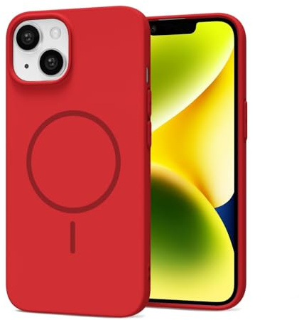 LoeoeL Magnetic Phone Case for iPhone 14 iPhone 13 Case Silicone Compatible with MagSafe, Cute Slim Thin Mag Safe Phone Cover for Women, Girly Aesthetic Soft Rubber Gel Mag Safecase, Red
