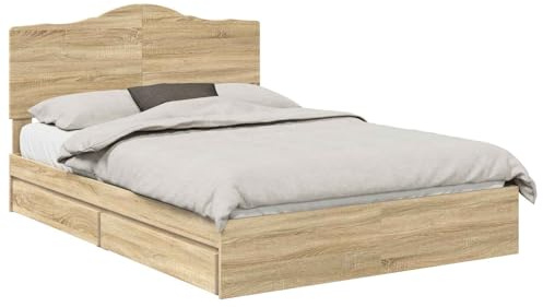 Homgoday Stauraumbett Sonoma-Eiche 140x190cm, modernes Design, 2 Personen, Holzwerkstoff, leicht zu reinigen Model3413508