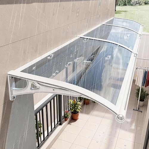 Koubhyj Auvent de Porte Aluminium 60cm 100cm 120cm 140cm Toit de Porte Exterieur en Polycarbonate Marquise D'entrée Balcon, Auvent Protection Contre Pluie et UV, Transparent(80x210cm)