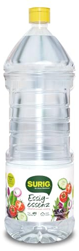 SURIG Essigessenz 2000ml mit 25% Essigsäure - 100% pflanzlicher Essig zum Reinigen und Entkalken in Küche und Haushalt - Lebensmittelqualität zum Kochen und Einlegen
