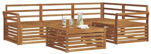 vidaXL Outdoor-Sofagarnitur 5 pcs Natur Massivholz Akazie, Outdoor-Sofa, Gartensofa, langlebige Möbel, modernes Terrassen-Set, gemütliche Lounge-Ecke