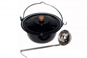 troph-e-shop Set Gulaschkessel Gulaschtopf 10 Liter Emaille + Deckel + GRATIS Schöpflöffel Hordentopf Suppentopf