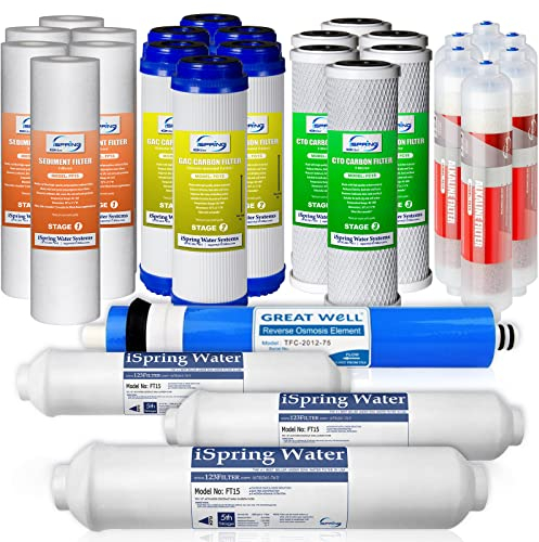 iSpring F28K75 F28K75-Set Ricambio per 3 Anni per sistemi di filtrazione dell'Acqua RO a osmosi inversa a 6 stadi con Filtro Minerale alcalino, Bianco, Assortimento di 28 pezzi