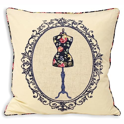 Paoletti Victoria Kissenbezug, Mannequin-Applikation, 100% Baumwolle, Marineblau, 45 x 45 cm