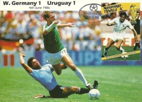 MEXICO 86 World Cup Finals 1986 football match postcard WEST GERMANY URUGUAY