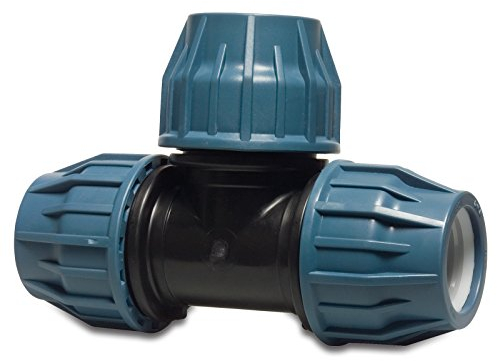 PP Klemm T-Stück 90° 20 mm 16bar Schwarz/Blau DVGW/KIWA/WRAS