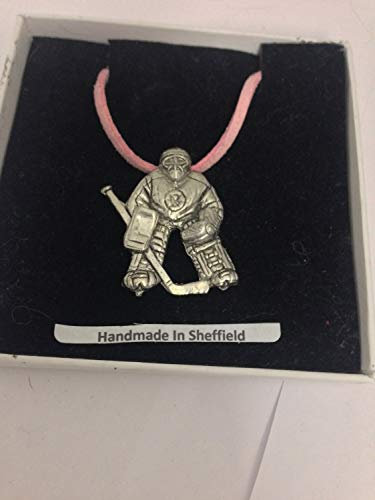 Ice Hockey Net Minder Sport pp-sp12 English Pewter auf einer rosa Schnur Halskette handgefertigt 41 cm