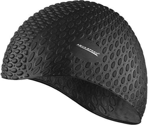 Aquaspeed Badekappe Damen | Schwimmkappe | Bademütze Mädchen | Badehaube wasserdicht | Silikon Schwimmmütze Lange Haare | Women Swimming Cap for Long Hair | Schwimmhaube | schwarz | Bubble