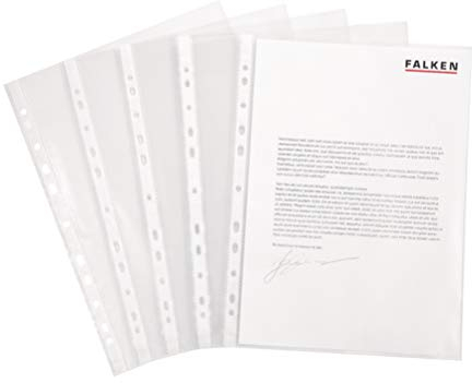 Original Falken 100er Pack Standard PP-Kunststoff Prospekthüllen. Für DIN A4 transparent genarbt oben offen Klarsichtfolie Plastikhülle Klarsichthülle ideal für Ordner Ringbücher und Hefter