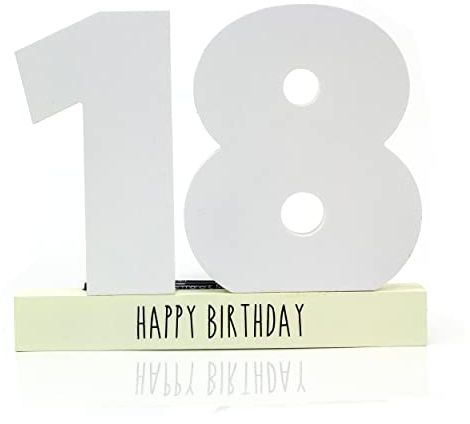 HOX Collection Celebrate in Style White Wooden 18th Birthday Signature Age Plaque with Black Marker Pen Freestanding White Wrapped Numbers to Sign Perfect Personalised Gift for Birthdays