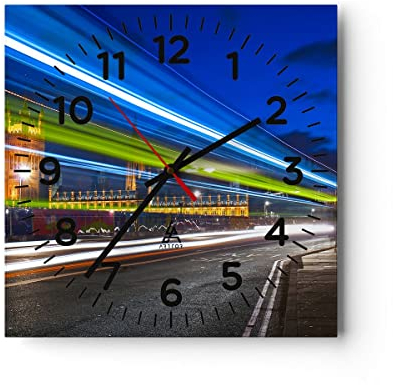 Modern Wanduhr London Parlamentsgebäude Big ben 40x40cm Quadrat Groß Wand Uhr Glas Analog Zimmeruhren Küche Büro Wohnzimmer Glasuhr Wall Clock Dekoration Design Wanddekoration Küchenuhr C4AC40x40-1446