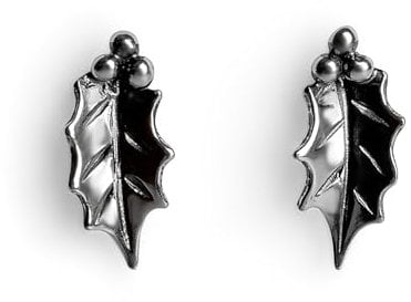 HENRYKA 925 Sterling Silver Boughs of Holly Stud Earrings | Holly Leaf Jewellery | Hypoallergenic Gifts Box for Her