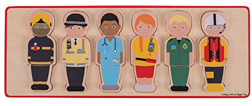 Bigjigs Toys People Who Help Us Puzzle (18 Pieces) - Emergency Services Jigsaw, Wooden Puzzles, Montessori Jigsaws, Baby & Toddler Toy, For 1 Year Old Girls & Boys