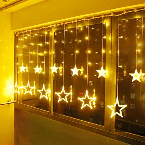 BELLALICHT LED Lichtervorhang Sterne Warmweiß Weihnachtsbeleuchtung Innen Fenster Für Weihnachten Party Hochzeit IP44 31V 8 Modi Mit Timer Dimmbar 138er LEDs Lichterkette Aussen 2,5M …